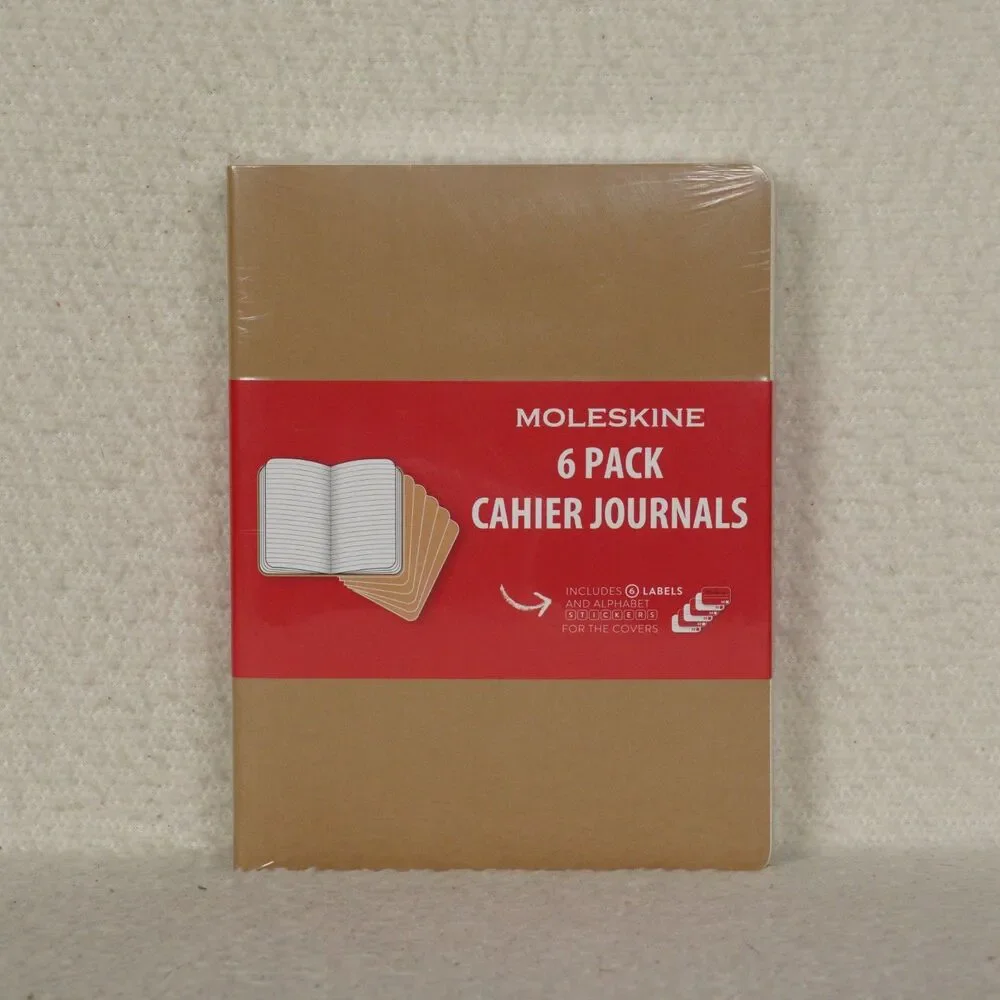 Moleskine 6-Pack Cahier Journals 120 Pages Kraft Brown Ruled Labels Flap Sealed